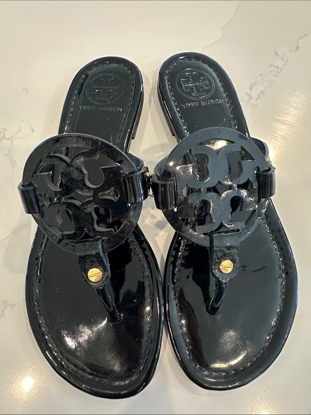 Tory Burch Miller Sandals Patent Black Size 7